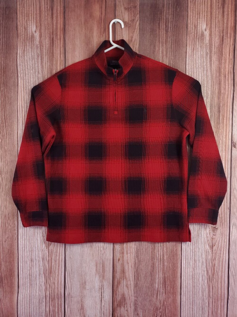 *FLAW* NWT Polo Ralph Lauren Mens L Holiday Heritage Buffalo Plaid 1/4 Zip Red